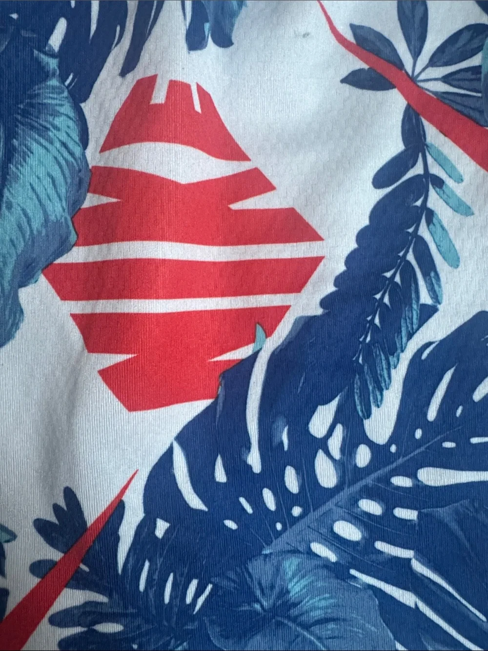 Nike White Athletic Shorts with Blue Tropical Leaves and Red Swoosh Beach Gym